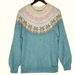 Studio Michelle Stuart Hand Knit Mohair Vintage Fair Isle Sweater Small